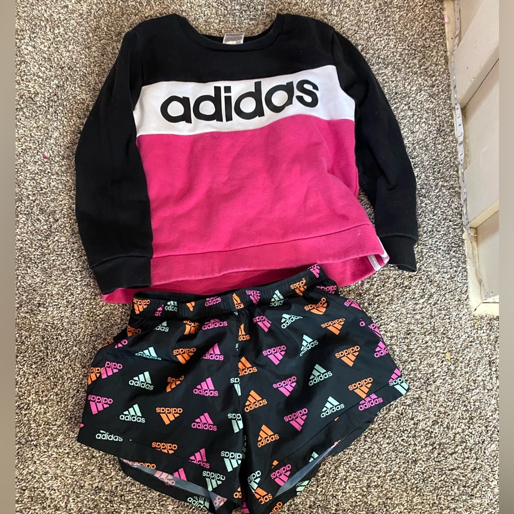 Adidas Black and Pink Sweatshirt with Colorful Shorts